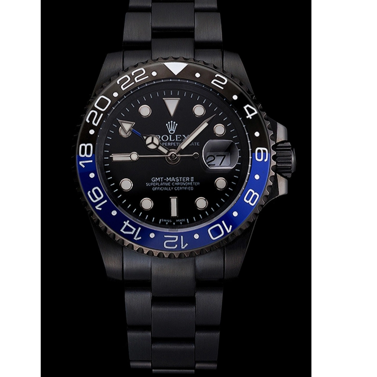 Good copy rolex watches Black Master And Rolex GMT And Bezel Case Blue Black PVD Black II Bracelet Dial Swiss 0715